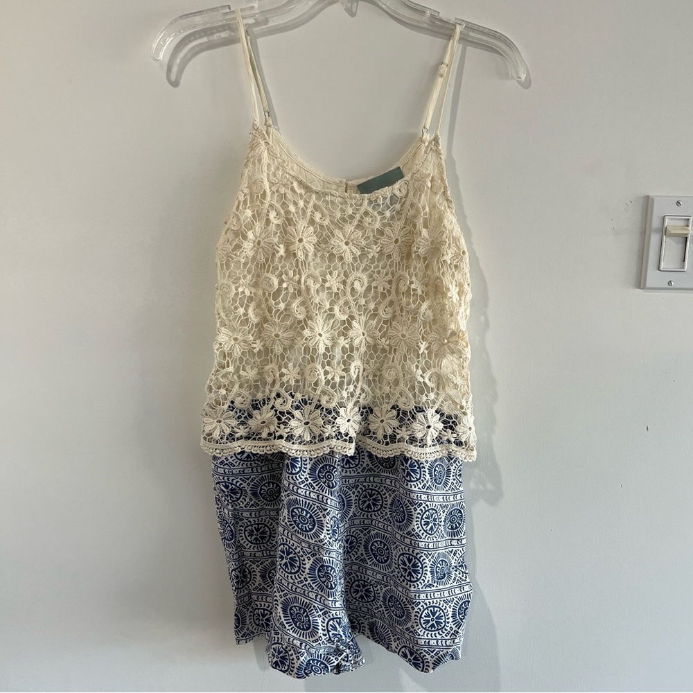 Lace and blue shorts romper